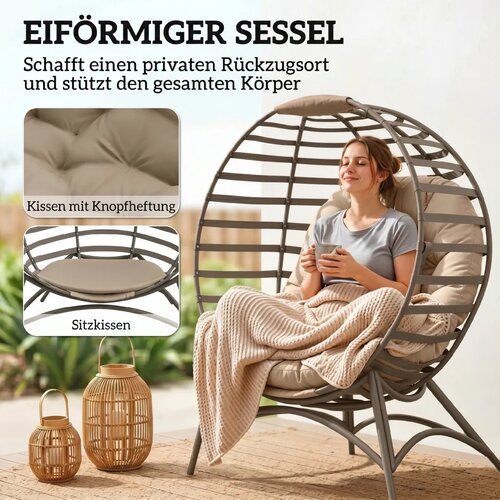  Papasan pletena stolica s jastukom ovalna sklopiva čelik 118x75x139 cm pje&amp;scaron;čano smeđa Slike