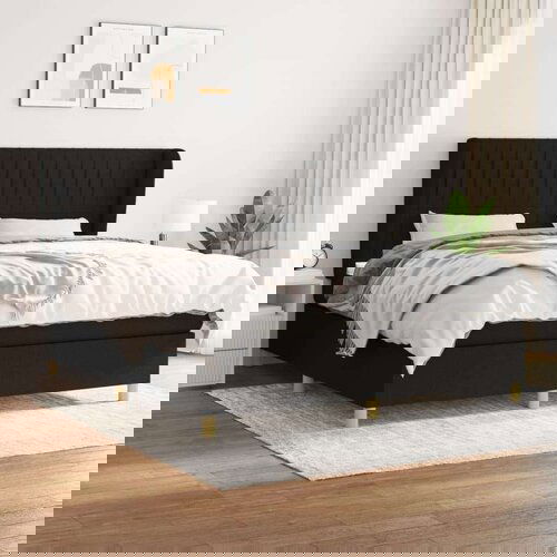  Box spring postelja z vzmetnico črna 160x200 cm blago Slike
