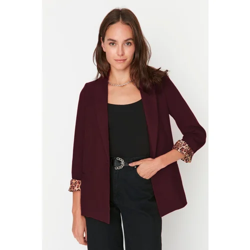 Trendyol Claret Red Regular Leopard Lined Detail Blazer Jacket