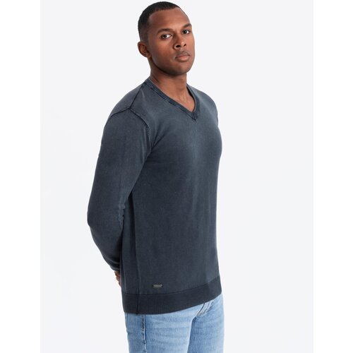 Ombre Washed men&amp;#039;s sweater with v-neck - navy blue Slike