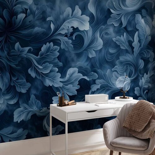  Foto tapeta - Abstract Ornaments: Dark Blue Victorian Leaves 500x350 Premium Slike
