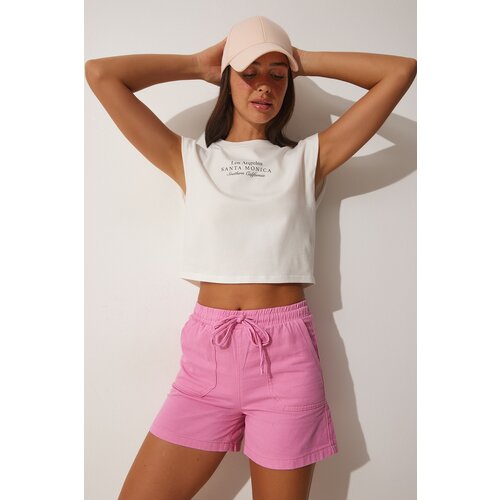 Happiness İstanbul Women's Pink Pocket Linen Gabardine Shorts Slike