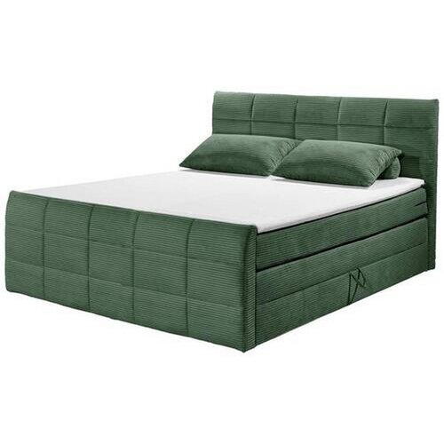 MID.YOU POSTELJA BOXSPRING 180 cm x 200 cm , tekstil, leseni material olivno zelena Slike