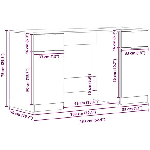 VidaXL Miza s predalom Črni hrast 133 x 50 x 75 cm Konstruiran les Slike