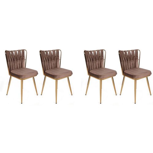 Hanah home Kuşaklı-213 V4 Light BrownGold Chair Set (4 Pieces) Cene