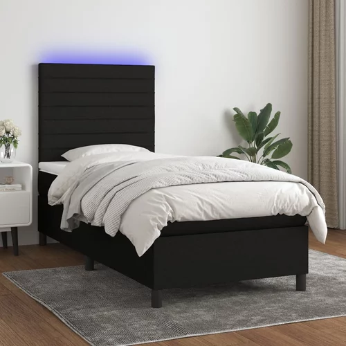 vidaXL Box spring postelja z vzmetnico LED črna 90x190 cm blago