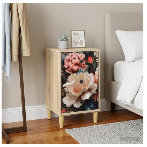 vidaXL Noćni ormar BORNE Hrast sonoma 36 x 33 x 60 cm - Print lagane peonije 1 Cijene