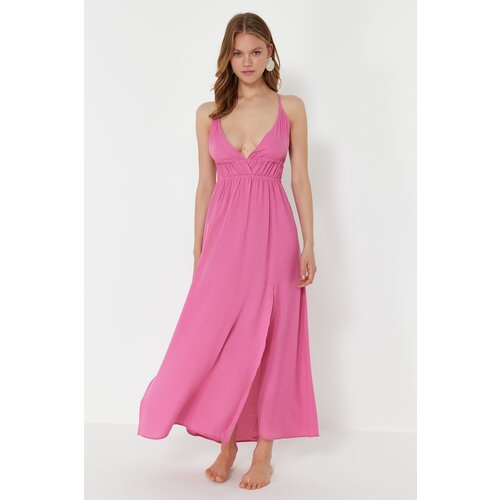 Trendyol Pink Maxi Woven Gathered Beach Dress Cene