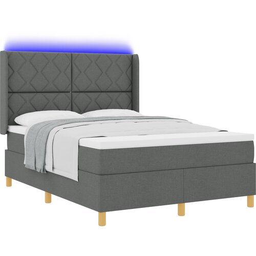 vidaXL Postelja s podstavkom in vzmetnico & LED temno siva 140x190 cm tkanina, (22049699) Cene