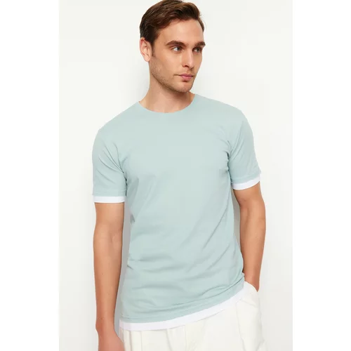 Trendyol Mint Men's Regular/Normal Cut Textured Color Block T-Shirt
