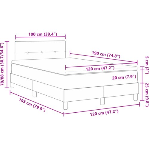 VidaXL Krevet s box springom s madracem &amp;amp; LED svjetlom svjetlosiva 120x190 cm bar&amp;scaron;un Slike