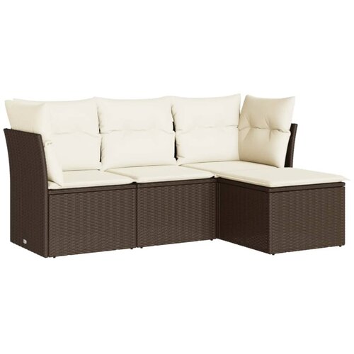 4-dijelni set vrtnih sofa od poliratana s jastucima smeđi Smeđa Slike