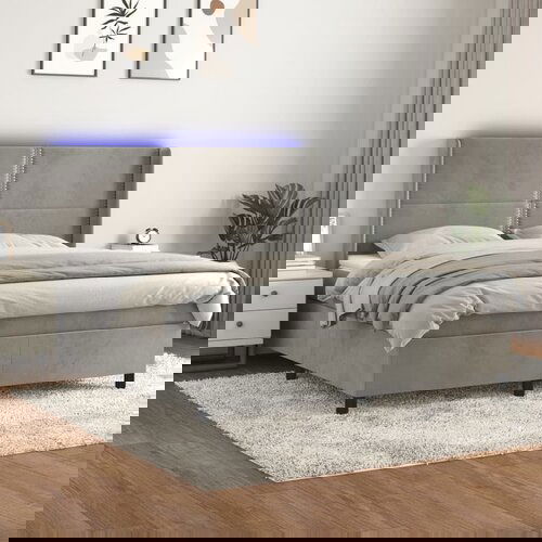 VidaXL Box spring postelja z vzmetnico LED svetlo siva 180x200cm žamet Slike