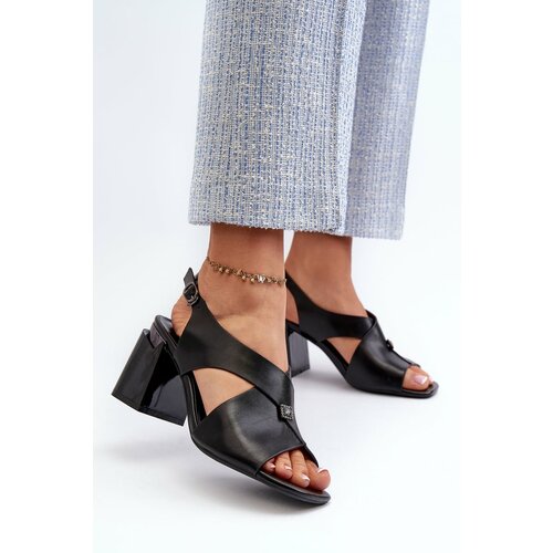 Kesi Elegant women's high-heeled sandals, eco leather, black Asellesa Slike