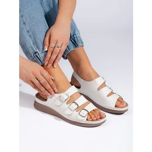 Shelvt Comfortable white sandals on a low wedge