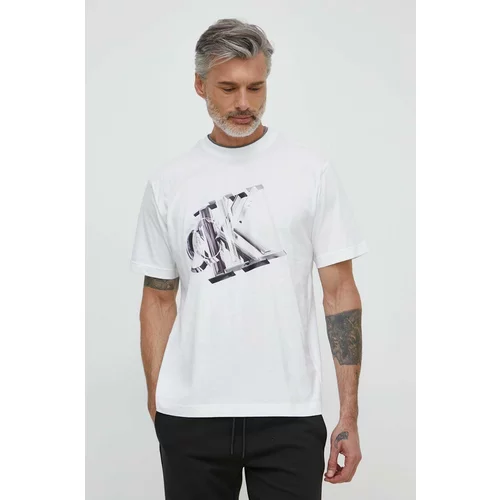 Calvin Klein Jeans Bombažna kratka majica moška, bela barva, J30J325201