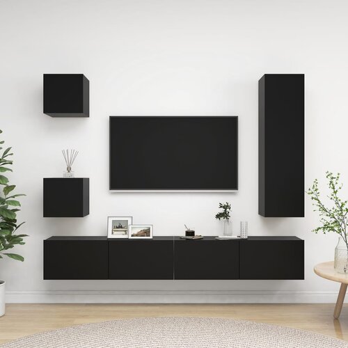 The Living Store Komplet TV omaric 5-delni črna inženirski les - Komplet TV Omaric, (21427924) Slike