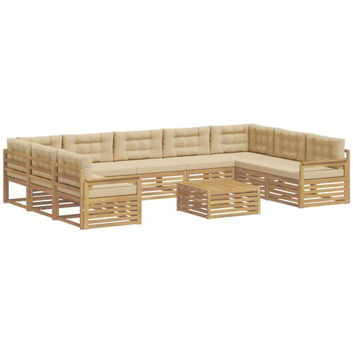 vidaXL Zunanja garnitura za sedenje z blazino 10 pcs Bela in bež, (5000270530) Cene