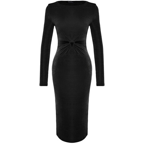 Trendyol Black Fitted Knitted Window/Cut Out Detail Dress Slike