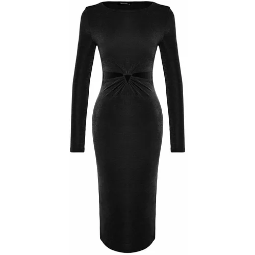 Trendyol Black Fitted Knitted Window/Cut Out Detail Dress