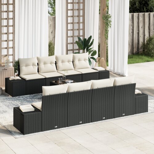 vidaXL 7-delna vrtna sofa garnitura z blazinami Črna Poli ratan Cene
