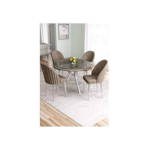 Hanah home Set trpezarijskog stola i stolica (5 delova) Mos Anthracite Chrome Cappuccino Cene