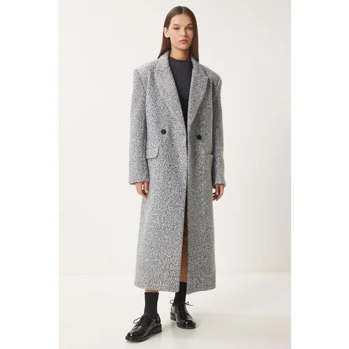 Happiness İstanbul Women's Gray Premium Oversize Boucle Coat