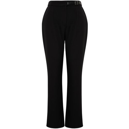 Trendyol Curve Black High Waist Weave Finike Plus Size Pants Cene