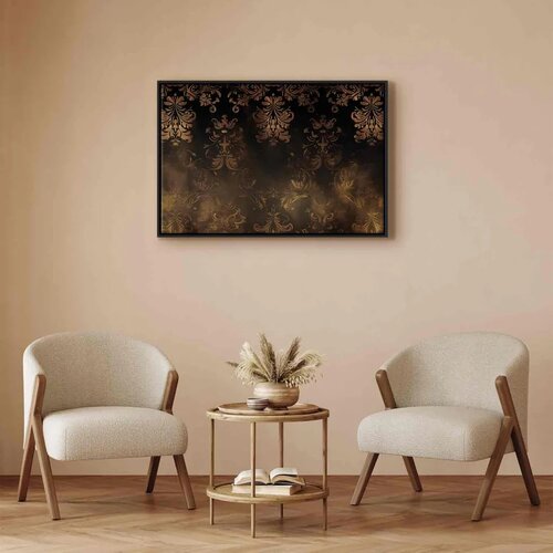  Slika - Baroque Ornaments in Patinated Gold and Browns: Retro Motif 60x40 U crnom drvenom okviru Slike