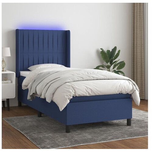  Box spring postelja z vzmetnico LED modra 90x200 cm blago Cene