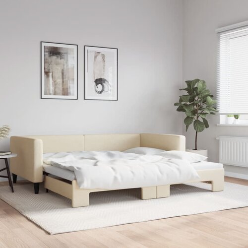  Dnevni krevet na razvlačenje krem 100 x 200 cm od tkanine Cene