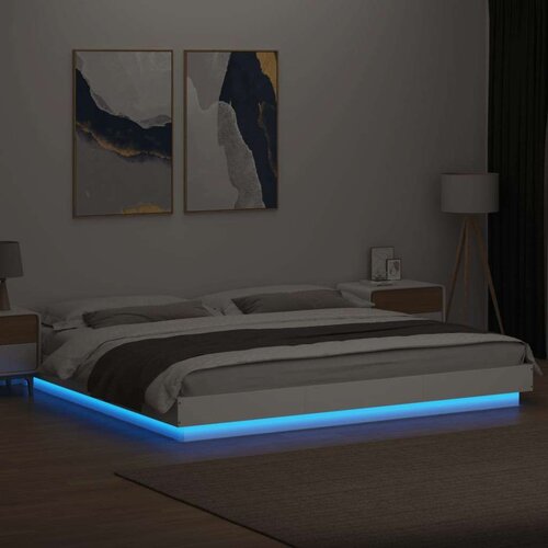 VidaXL okvir kreveta led bijeli 200 x 200 cm konstruirano drvo Slike