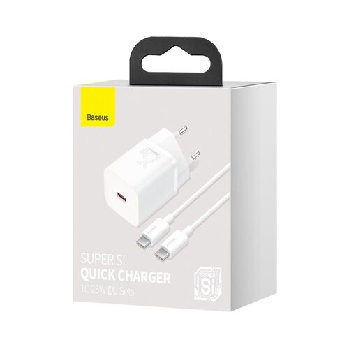 Baseus Super Si brzi punjač adapter, 1C, 25W, USB-C-USB-C 1 m kabel, bijeli Slike