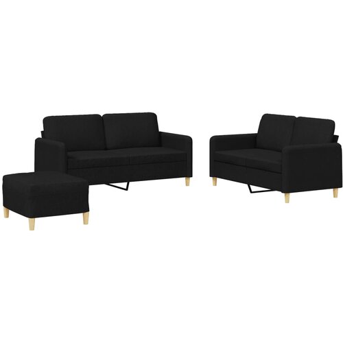  3-dijelni set sofa s jastucima crni od tkanine Slike