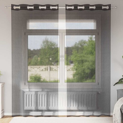 Voile zavjese s ušicama 2 kom crne 140x225 cm Cene