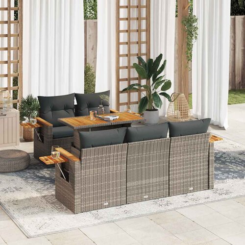 VidaXL 6-dijelni set vrtnih sofa poliratan i bagrem s jastucima sivi Slike