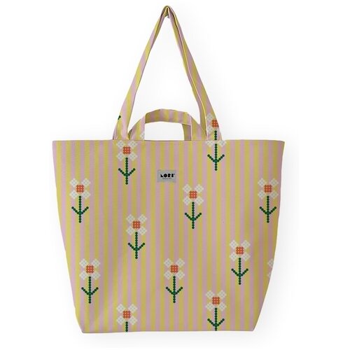 Lori Barcelona Nakupovalne torbe Fine Stripe And Bloom Flowers - Yellow/Pink Rožnata Slike