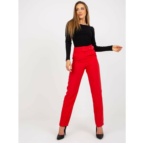 Fashion Hunters Red fabric straight pants with pockets Slike