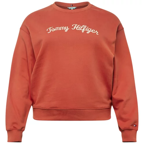 Tommy Hilfiger Curve Majica svetlo bež / mornarska / oranžno rdeča / bela