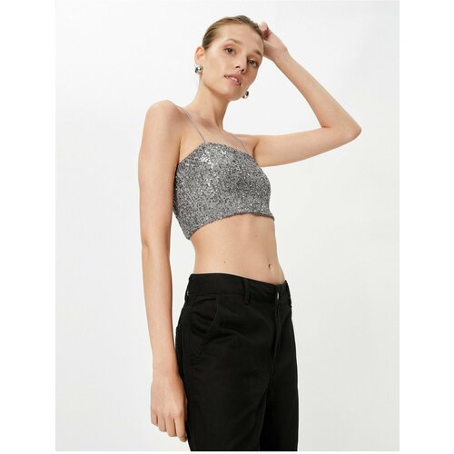 Koton Sequined Crop Top Thin Straps Square Collar Slike