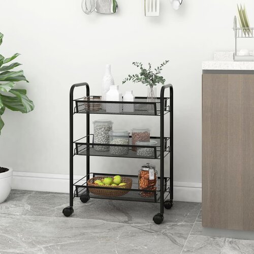  Kuhinjska kolica s 3 razine crna 46 x 26 x 64 cm željezna Cijene