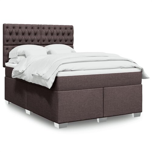 VidaXL Box spring postelja z vzmetnico temno rjava 140x200 cm blago Slike