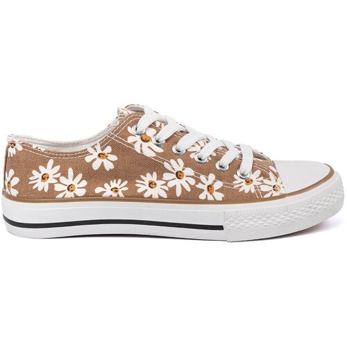 Shelvt Beige women&amp;#039;s sneakers with flowers Slike