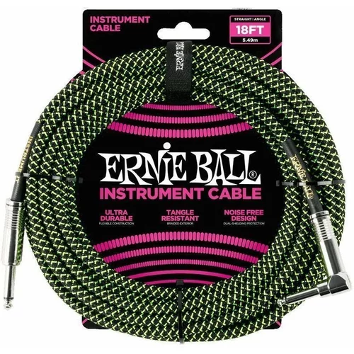 Ernie Ball P06082-EB Crna-Zelena 5,5 m Ravni - Kutni