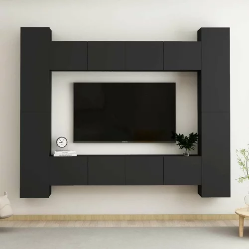  Komplet TV omaric 8-delni črna iverna plošča, (20914323)
