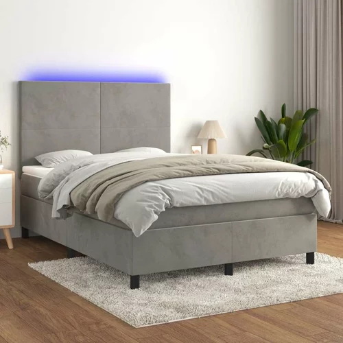  Box spring postelja z vzmetnico LED svetlo siva 140x200cm žamet, (20790642)