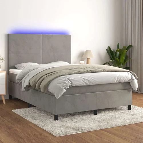  box spring s madracem LED svjetlosivi 140x200 cm baršun