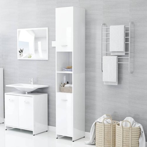 The Living Store Kopalniška omarica visok sijaj bela 30x30x183,5 cm iverna pl. - Kopalniška Omarica, (21436886) Cene