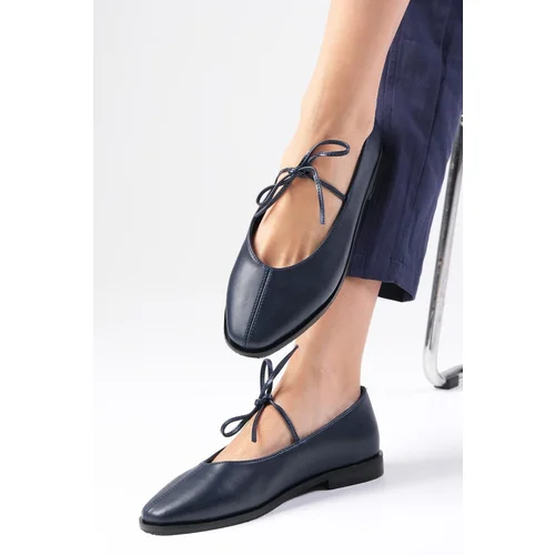 Mio Gusto Elaine Navy Blue Lace-Up Women's Ballerina Shoes