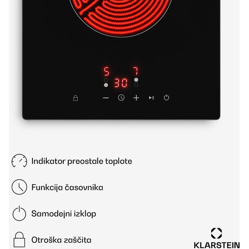 Klarstein Staklokeramička ploča za kuhanje Hito | 2 zone za kuhanje | 3000 W | 9 razina snage | 30 cm Slike
